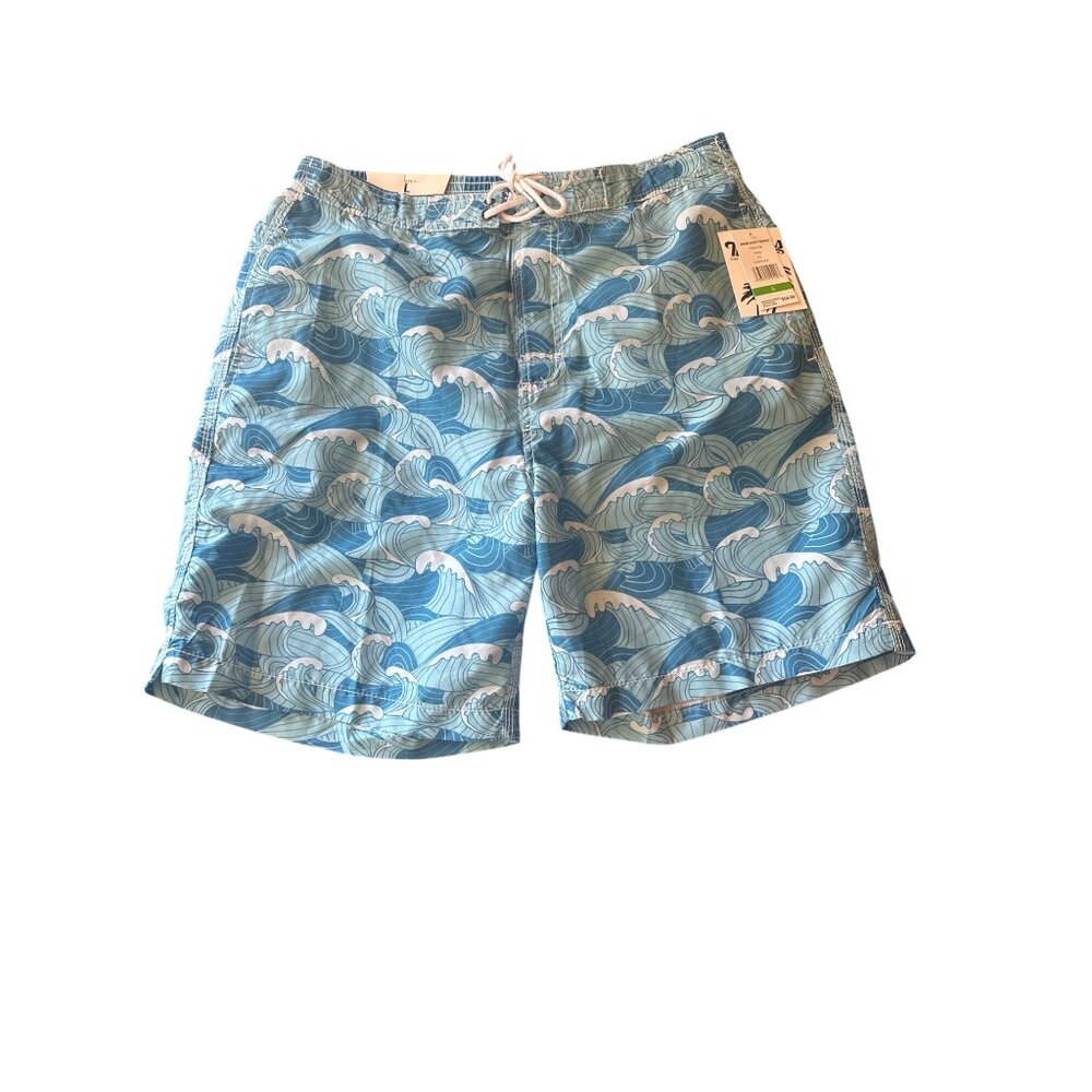 NWT Trunks Surf & Swim Co. Mens Swim Shorts Wave Print Size L University Blue